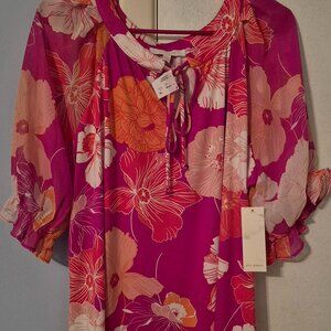Ivy Ridge Pink & Orange Floral SS Top Polyester Spandex Women's Size XL NWT